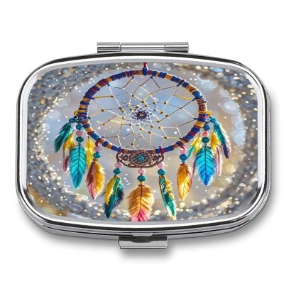 Cherry Dream Catcher Pill Case Travel Portable Pocket Pill Box 2 Compartment Medicine Case Large Capacity Daily Pill Cases Vitamin Organizer Medicine Organizer Small Pill Box