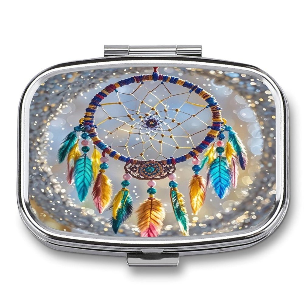 Cherry Dream Catcher Pill Case Travel Portable Pocket Pill Box 2 Compartment Medicine Case Large Capacity Daily Pill Cases Vitamin Organizer Medicine Organizer Small Pill Box