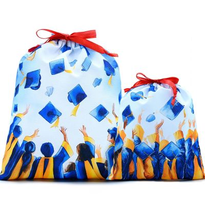 Mshutbna Graduation Gift Bags 2pcs Reusable Fabric Drawstring Gift Wrapping Bag for Presents Wrapping Party Decorations Holiday Favors 16x12 12x10 inches
