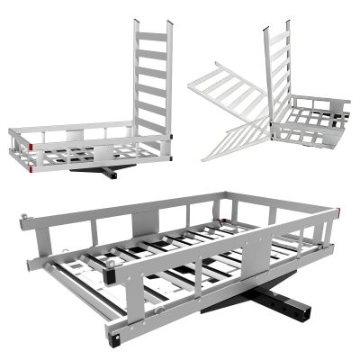 Folding Mobility Scooter Carrier, 500LBS Aluminum Alloy Trailer Hitch Mount Cargo Carrier, 50'' x 30'' x 9'' Scooter Wheelchair Carrier with Ramp, Hitch Basket for 2'' Receiver RV SUV Truck Pickup