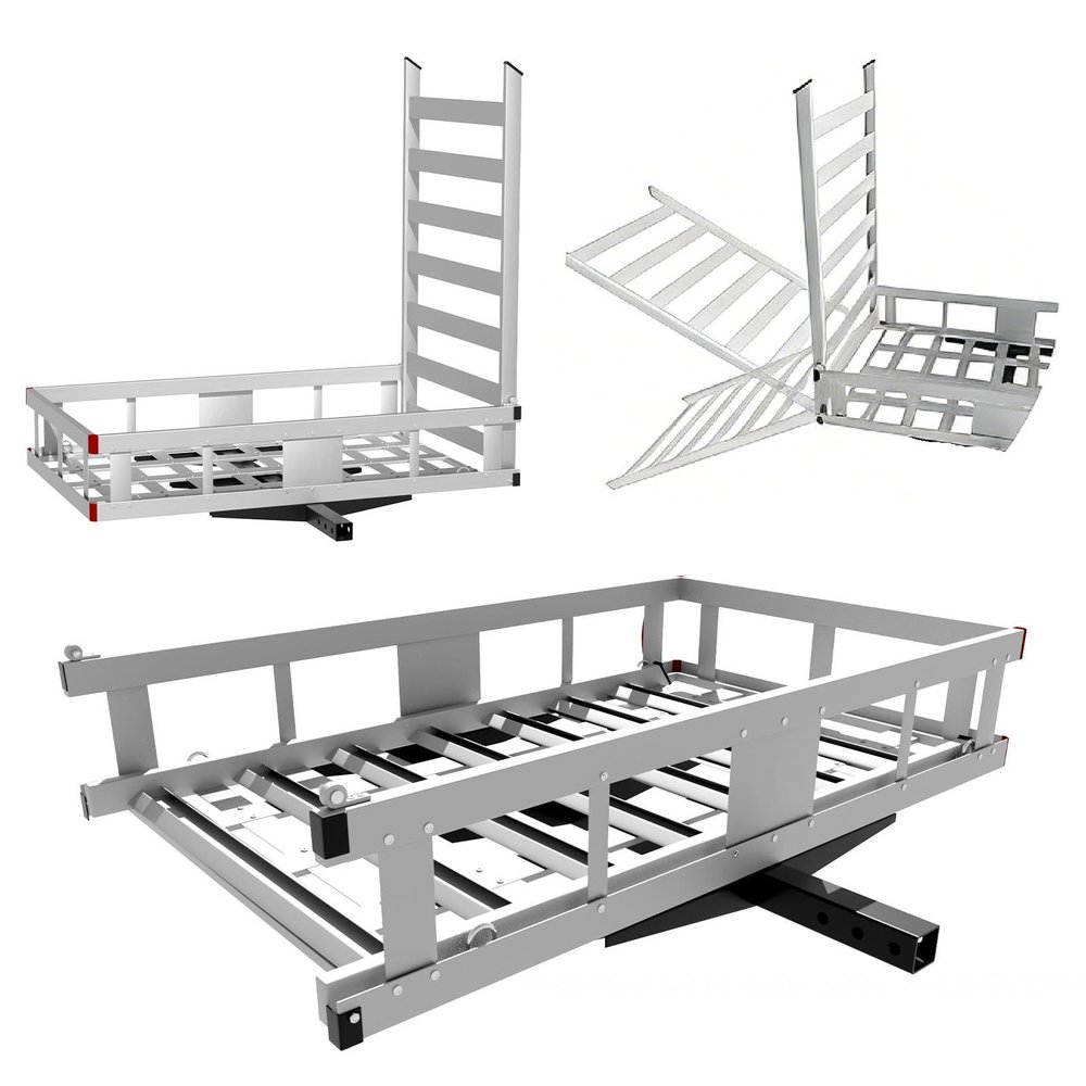 Folding Mobility Scooter Carrier, 500LBS Aluminum Alloy Trailer Hitch Mount Cargo Carrier, 50'' x 30'' x 9'' Scooter Wheelchair Carrier with Ramp, Hitch Basket for 2'' Receiver RV SUV Truck Pickup