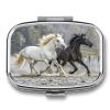 Black and White Horses Running Pill Case Travel Portable Pocket Pill Box 2 Compartment Medicine Case Large Capacity Daily Pill Cases Vitamin Organizer Medicine Organizer Small Pill Box view 1