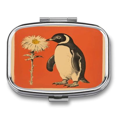 A Flower and Penguin Pill Case 2 Compartment Medicine Case Portable Pill Container Medicine Travel Pill Organizer Small Pill Box for Pocket Vitamin Organizer Daily Pill Cases