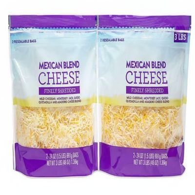 Farms Mexican Shreds , this Shredded Mexican Blend Cheese combines mild cheddar, Monterey Jack, queso quesadilla and asadero cheeses to create a flavorful medley for your dishes. The cheese comes in resealable bags for freshness. 2 ct./ [ 24 oz , 1.5