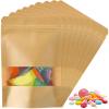 Geosar 150 Pcs Stand up Kraft Pouches with Window 4 x 6 Inch Kraft Paper Sealable Pouches with Notch Heat Sealable Resealable Bags for Small Business, Zipper Food Storage for Packaging, Snacks view 1