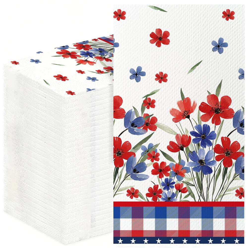 4th of July Disposable Paper Napkins, 100 Pcs Patriotic Napkins for Bathroom, 250th Anniversary Red White Blue Buffalo Plaid Napkins for Independence Day Memorial Day Party Supplies
