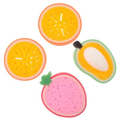 GLSTOY Cartoon Fruit Cleaning Sponges 4pcs Set with Thickened Kitchen Dishcloths, Multi-Function Non-Scratch Sink Scrubber for Oil and Stain Removal, Suitable for Dish and Bowl Cleaning