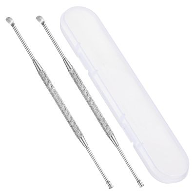 2 Pack Stainless Steel Ear Wax Removal Tool, Ear Pick Spoon Cleaner with Storage Box, Portable Ear Scraper for Effective Ear Care