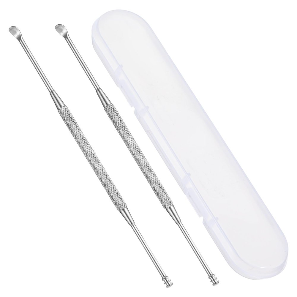 2 Pack Stainless Steel Ear Wax Removal Tool, Ear Pick Spoon Cleaner with Storage Box, Portable Ear Scraper for Effective Ear Care