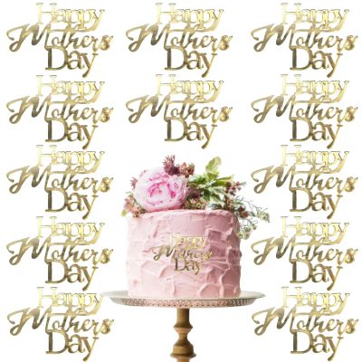 12 Pcs Happy Mother's Day Cake Toppers Gold Acrylic Mirror Cupcake Topper Engraved Cake Decorations for Mom's Birthday Party Dessert DIY Decor Supplies