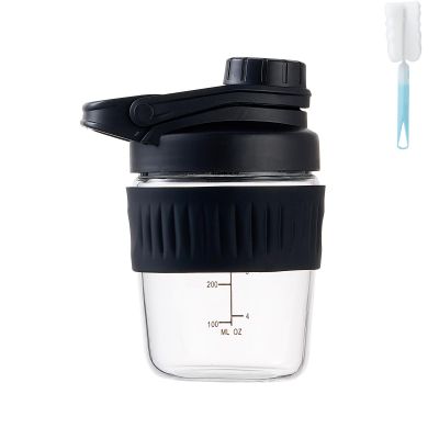 12oz Glass Shaker Bottle for Protein, Small Borosilicate Glass Protein Powder Leak-Proof Shaker Cup Mixes with 304 Blending Ball(12oz,Black)