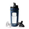 26oz Glass Protein Shaker Bottle, Stainless Steel Mixing Ball & Silicone Sleeve, Odorless, Leak-Proof, BPA-Free, Ideal for Smoothies & Workout Drinks (Steel Blue) view 1