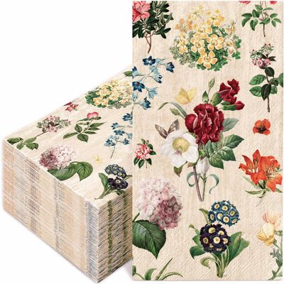 100 Pcs Retro Floral Guest Napkins, Vintage Wildflower Disposable Napkins Colorful Flower Dinner Paper Hand Towels, Bathroom Spring Fall Wedding Party Table Supplies