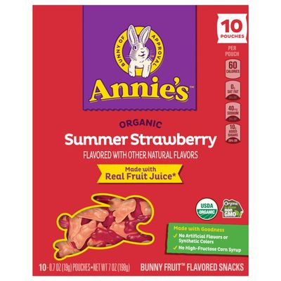 Annie's, Organic Bunny Summer Strawberry Fruit Flavored Snacks, 7 Ounce