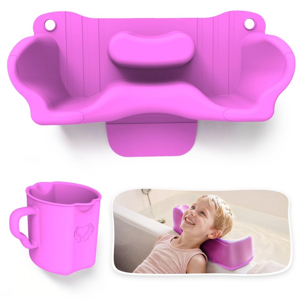 Hair Washing Station for Kids, Toddlers, Children, Teens, Portable Shampoo Bowl for use on Bathtub or Sink, Silicone Hair Washing Station with Suction Cups, Neck Support, Head Support (Fuchsia)