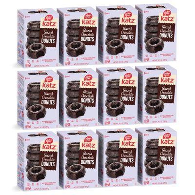 Katz Gluten Free Glazed Chocolate Donuts. Dark Chocolade, Free of Dairy, Soy, Tree Nuts, and Peanuts, Kosher 10.5 oz (12pk)