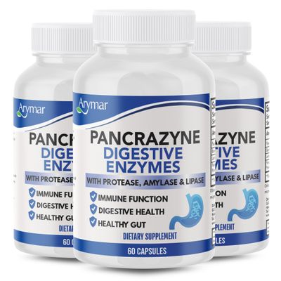 Arymar Pancrazyne Probiotics, Digestive Enzymes with Amylase, Protease, Lipase & Lactobacillus, Gut Health & Digestive Support Supplement, 60 Capsules 3 Pack