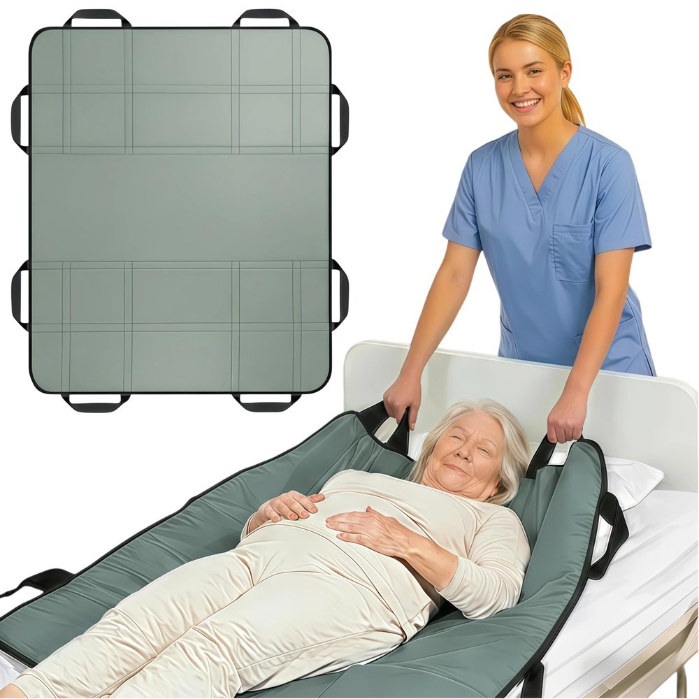NurtureCare Upgraded 3-Layer Positioning Bed Pad with Handles, Transfer & Slide Sheet for Elderly Care, Waterproof Washable Draw Sheet for Turning, Lifting & Repositioning (48" x 40", Sage)
