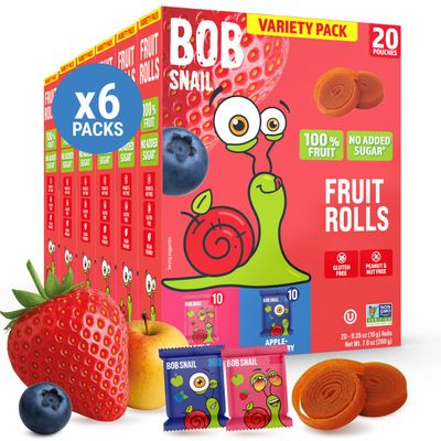 Bob Snail Fruit Roll Ups 42oz Strawberry & Blueberry Flavor Mix, Real Fruit Snacks with No Added Sugar, Vegan & Gluten-Free, Value Pack of 120 Rolls (1200g)