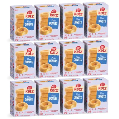 Katz Gluten Free Plain Donuts. Ready to Finish, Free of Soy, Sesame, Dairy, and Nuts. Kosher 10.5oz (12pk)