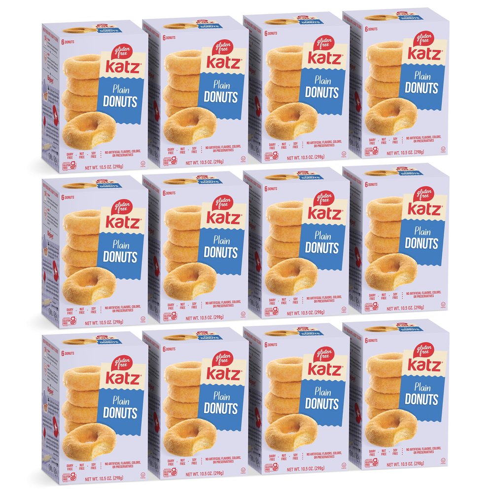 Katz Gluten Free Plain Donuts. Ready to Finish, Free of Soy, Sesame, Dairy, and Nuts. Kosher 10.5oz (12pk)