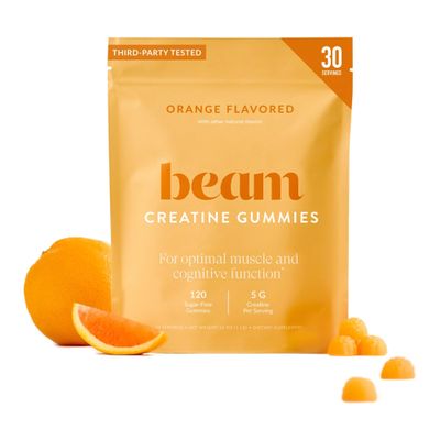 Beam Creatine Gummies Creatine Monohydrate Gummies with 5g Creatine, Sugar Free, Muscle Strength & Workout Recovery Support, Creatine Gummies for Women and Men, Orange Flavor, Vegan, 30 Servings