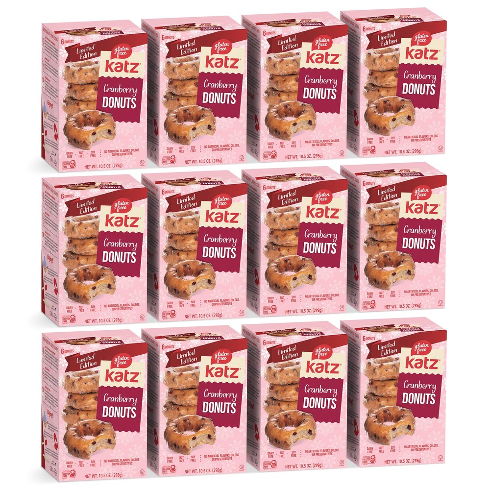 Katz Gluten Free Cranberry Donuts. Limited Edition, Free of Soy, Sesame, Dairy, and Nuts. Kosher 10.5oz (12pk)