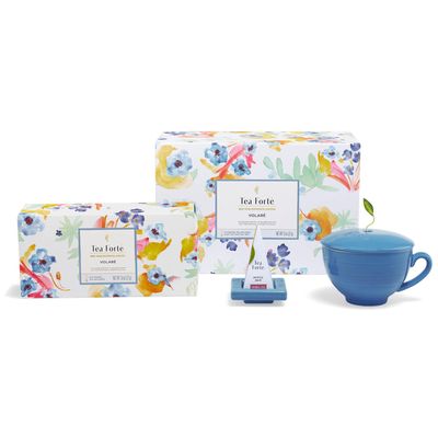 Tea Forte Gift Set with Cafe Cup, Tea Tray, Petite Presentation Box with 10 Handcrafted Pyramid Infuser Tea Bags, Volare