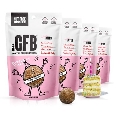 The GFB Birthday Cake Allergen Friendly Protein Bites | Gluten Free Nut Free Snacks | Super Tasty Plant Based Protein Balls | Travel Ready Non-GMO, Kosher & Vegan Snacks | Resealable 4oz Bags, 4 Pack