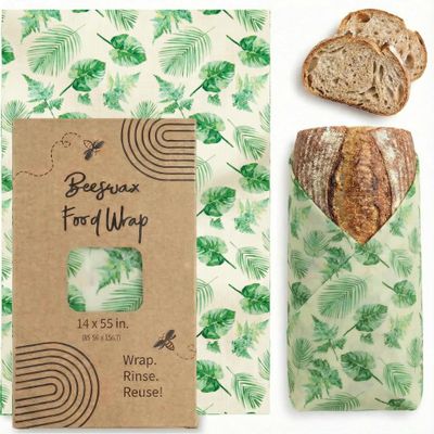 XXL Reusable Beeswax Wraps For Food - 14 x 55 in Roll | Cut to Size Bees Wax Wraps Reusable | Extra Large Beeswax Paper Sheet | Cute Bees Wax Roll for Food Wraps (Tropical Leaves)
