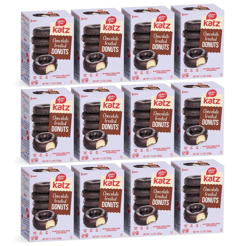 Katz Gluten Free Chocolate Frosted Donuts. Dessert Snack, Free of Soy, Sesame, Dairy, and Nuts. Kosher 11.3oz (12pk)