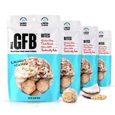 The GFB Coconut Cashew Protein Bites | Certified Gluten Free Snack Bites | Super Tasty Plant Based Protein Balls | Travel Ready Non-GMO, Kosher & Vegan Snacks | Resealable 4oz Bags, 4 Pack