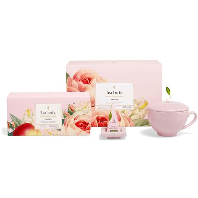Tea Forte Gift Set with Cafe Cup, Tea Tray, Petite Presentation Box with 10 Handcrafted Pyramid Infuser Tea Bags, Jardin