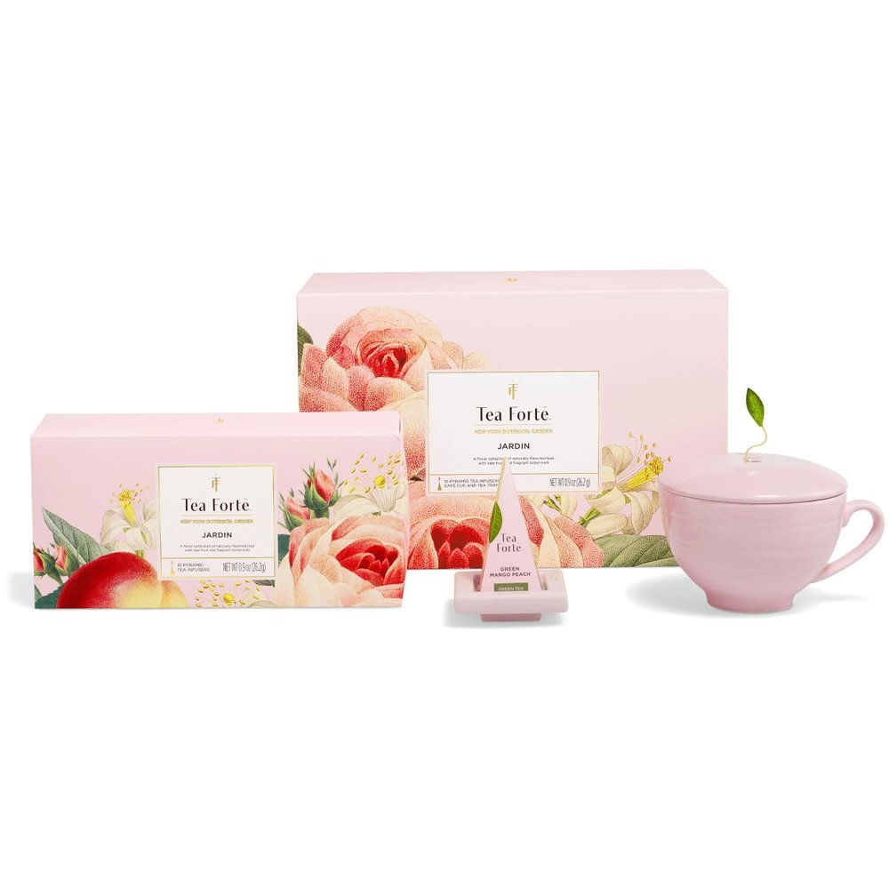 Tea Forte Gift Set with Cafe Cup, Tea Tray, Petite Presentation Box with 10 Handcrafted Pyramid Infuser Tea Bags, Jardin