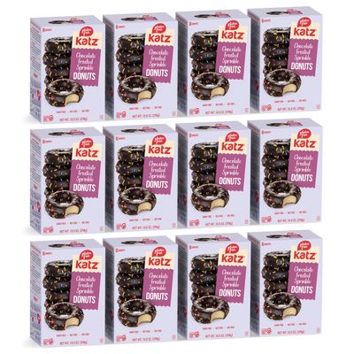 Katz Gluten Free Chocolate Frosted Sprinkle Donuts. No Artificial Color Free of Soy, Sesame, Dairy, and Nuts. Kosher 10.5oz (12pk)