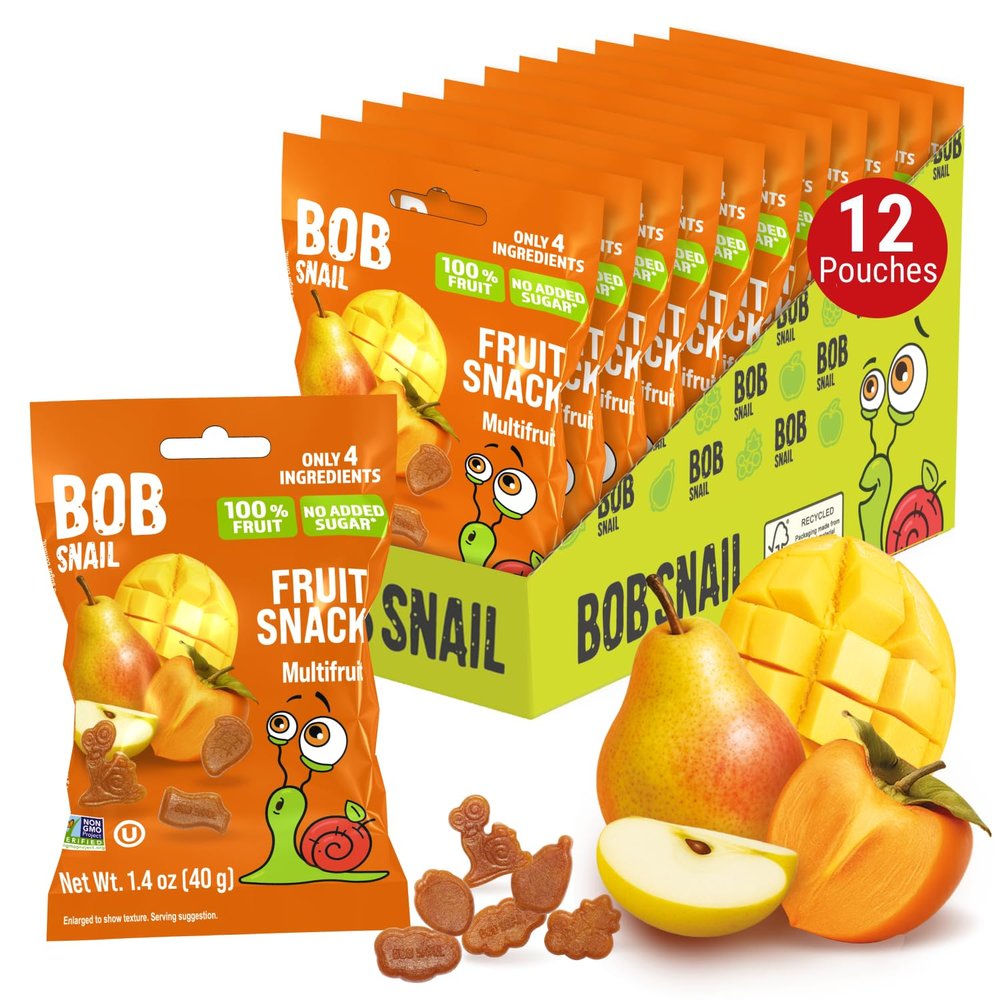 Bob Snail Fruit Gummy Bites Multifruit Flavor, 12-Pack (480g), Real Fruit Snacks with No Added Sugar, Vegan & Gluten-Free Mini Bites for Kids & Adults