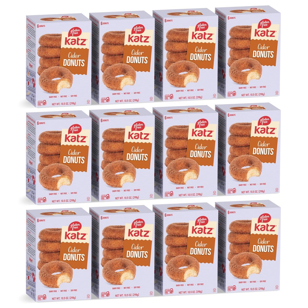 Katz Gluten Free Cider Donuts. Seasonal Donut with a Sweet Apple Cider Taste. Coated with Cinnamon Sugar. Free of Dairy, Soy, and Nut. Kosher 10.5oz (12pk)