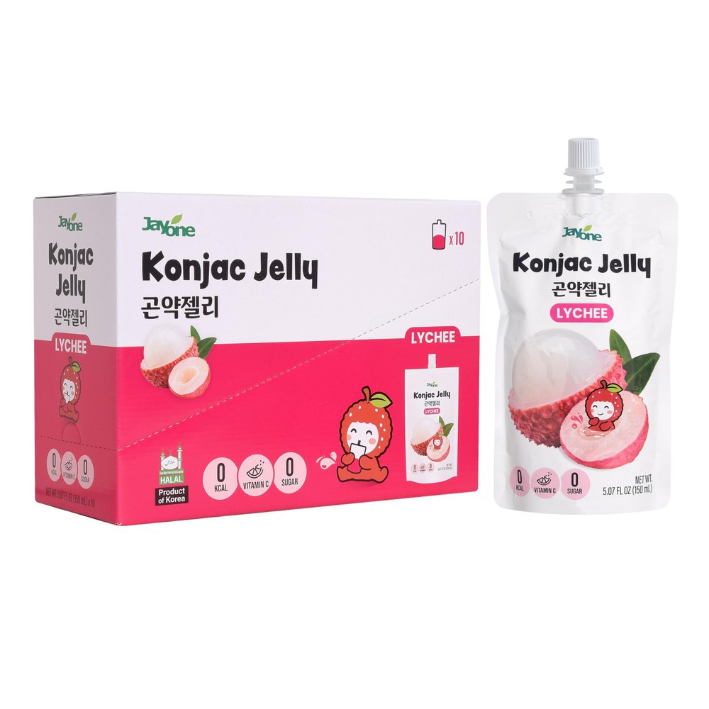 Jayone Drinkable Konjac Jelly Pouch - Lychee Flavor, 10 Pack, 5.07 fl oz Each - Zero Sugar, 0 Calories, 17% Vitamin C, Halal, Made in Korea