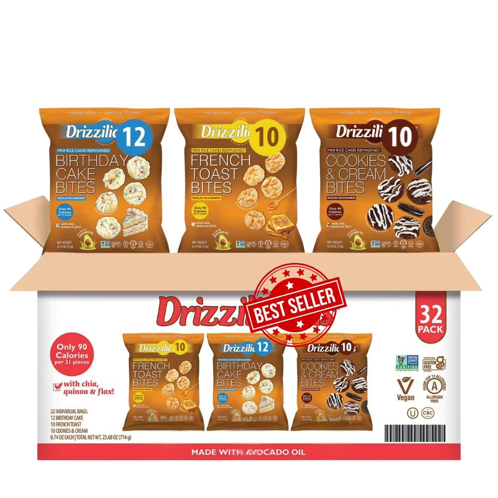 Drizliciu's Mini Rice Cakes Variety Pack, 0.74 oz., 32 pk. - Drizzled Lemon Cake Flavored Mini Rice Cakes
