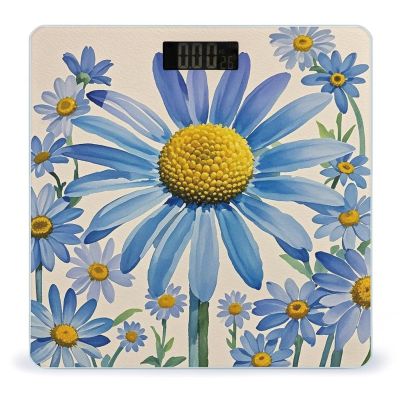 Blue Flower Watercolor Daisy Scale for Body Weight Highly Accurate Digital Bathroom Body Scale Digital Bathroom Scales for People Anti-Slip Large LCD Display Smart Scales