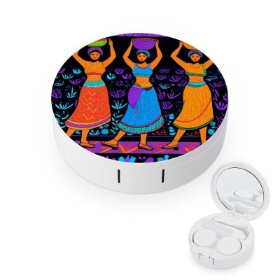 Meaudiwes Men's Daily Leak Proof Contact Lens Box Holder With Mirror Contact Lens Case Colorful Ethnic Dress Traditional African Black Women