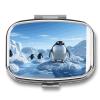 Penguin Antarctica Ice Pill Box 2 Compartment Small Square Pills Case Portable for Pocket Pill Organizer Travel Metal Pill Holder for Office Home Vitamin Medicine Fish Oil view 1