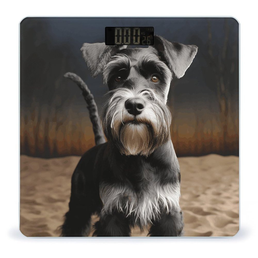 Animal Schnauzer Dog Bathroom Scale Rounded Smart Scale for Body Weight Automatic Power On/Off Weight Scales Accurate Bathroom Digital Scales for Pet Home Bedroom Kitchen