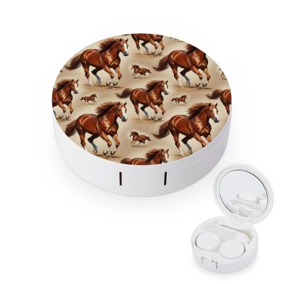 Meaudiwes Makeup Contact Lens Case With Mirror Leak Proof Contact Lens Box Holder For Women Men Horse
