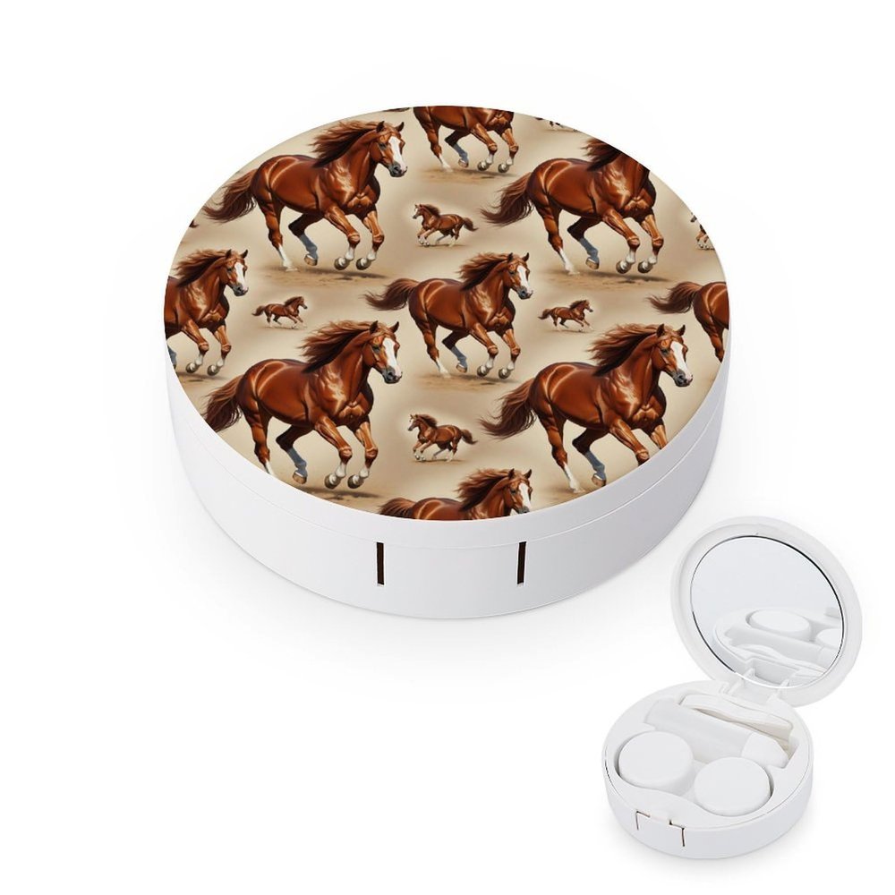Meaudiwes Makeup Contact Lens Case With Mirror Leak Proof Contact Lens Box Holder For Women Men Horse