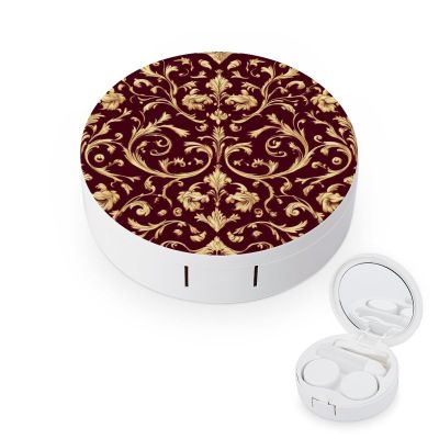 Daily Leak Proof Contact Lens Box Holder With Mirror Contact Lens Case For Women Men Flower Maroon Gold Floral Classy Burgundy Antique