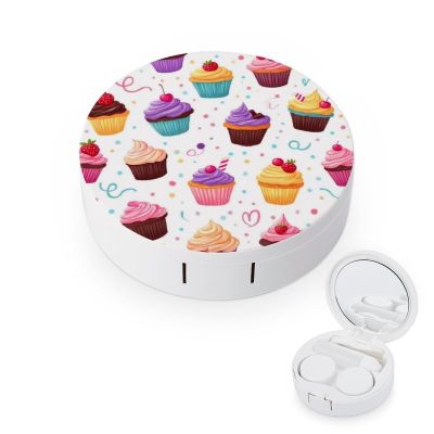 Meaudiwes Makeup Contact Lens Case With Mirror Leak Proof Contact Lens Box Holder For Women Men Sunmmer Colorful Ice Cream Cake