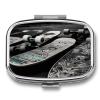Skate Boards Pill Box 2 Compartment Small Square Pills Case Portable for Pocket Pill Organizer Travel Metal Pill Holder for Office Home Vitamin Medicine Fish Oil view 1