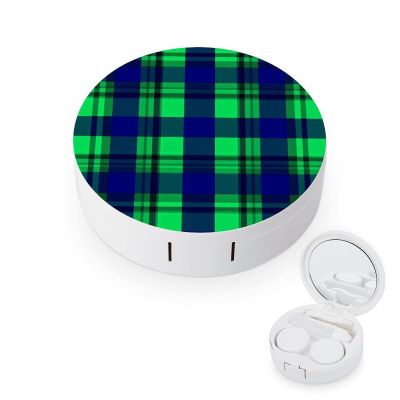 Meaudiwes Fashion Container Soak Storage Kit Contact Lens Case Box Holder With Mirror Blue Green Scottish Tartan Plaid
