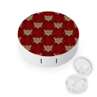 Meaudiwes Fashion Contact Lens Case Kit With Mirror Daily Portable Soak Storage Kit For Women Men Red Rose Cheetah Leopard